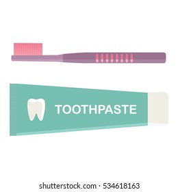A toothbrush and toothpaste. Oral hygiene. Vector illustration.