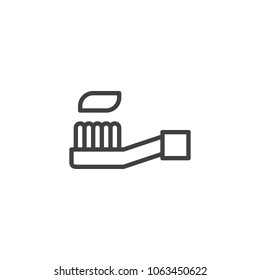 Toothbrush with toothpaste outline icon. linear style sign for mobile concept and web design. Oral hygiene simple line vector icon. Symbol, logo illustration. Pixel perfect vector graphics