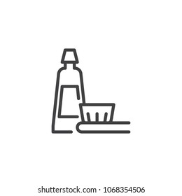 Toothbrush and toothpaste outline icon. linear style sign for mobile concept and web design. Oral hygiene simple line vector icon. Symbol, logo illustration. Pixel perfect vector graphics