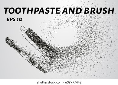 Toothbrush and toothpaste particles. Toothbrush and toothpaste consists of small circles and dots. Vector illustration
