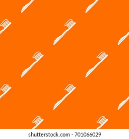 Toothbrush With Toothpaste Pattern Repeat Seamless In Orange Color For Any Design. Vector Geometric Illustration