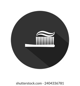 Toothbrush and toothpaste round silhouette icon with shadow