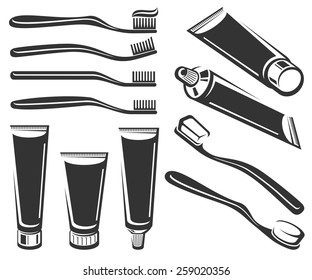 Toothbrush and toothpaste set. Vector