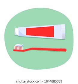 Toothbrush and toothpaste set vector illustration white blue green rad
