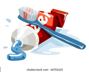 Toothbrush and toothpaste set. Vector Illustration