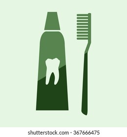 Toothbrush and toothpaste set. Vector with tooth