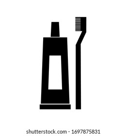 Toothbrush and toothpaste sign. Bathroom icon