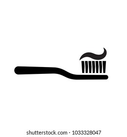 Toothbrush with toothpaste silhouette. Simple pictogram isolated on background. Dental care concept. Oral hygiene. Vector illustration flat design. Isolated on white background.