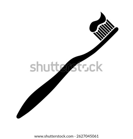 Toothbrush with Toothpaste Silhouette Vector Illustration. A black and white silhouette vector illustration of a toothbrush with a blob of toothpaste on the bristles.