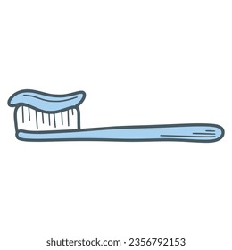 Cepillo de dientes con pasta de dientes icono de doodle simple