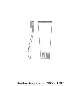toothbrush and toothpaste. simple flat vector icon illustration. outline line symbol - editable stroke