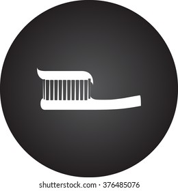 Toothbrush and toothpaste simple icon on colorful round background
