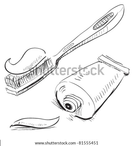 Toothbrush Toothpaste Sketch Icon Cartoon Doodle Stock Vector (Royalty