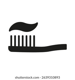 Toothbrush With Toothpaste Solid Icon. Oral Hygiene, Dental Care, And Teeth Cleaning Silhouette Symbol. Personal Care Routine. Isolated Vector Illustration.