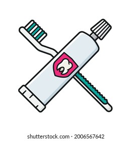 Pincel de dientes y tubo de dentífrico aislado ilustración vectorial para el Día Nacional del Cepillo el 1 de noviembre. Símbolo de higiene dental.