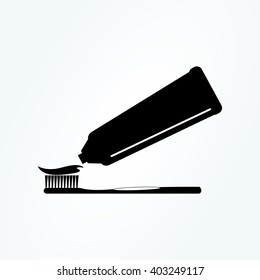 Toothbrush and toothpaste . vector icon