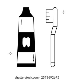 Toothbrush and Toothpaste Vector Icon Design