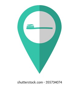 Toothbrush with toothpaste - vector icon;  green map pointer