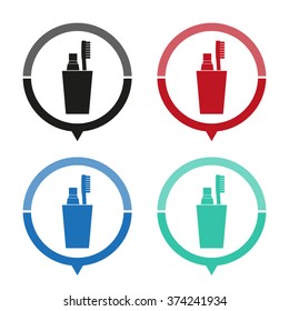 Toothbrush with toothpaste - vector icon; map pointer;  message bubble