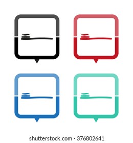 Toothbrush with toothpaste - vector icon; map pointer;  message bubble