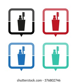 Toothbrush with toothpaste - vector icon; map pointer;  message bubble