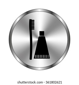 Toothbrush with toothpaste - vector icon;  metal button