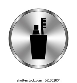 Toothbrush with toothpaste - vector icon;  metal button