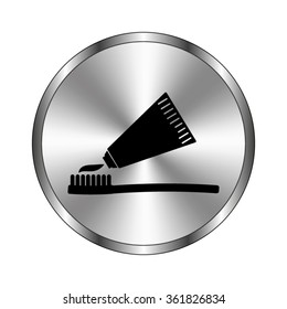 Toothbrush with toothpaste - vector icon;  metal button