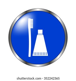 Toothbrush with toothpaste - vector icon on the blue button