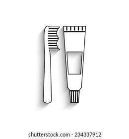 Toothbrush and toothpaste - vector icon with shadow