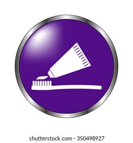 Toothbrush with toothpaste - vector icon; violet button