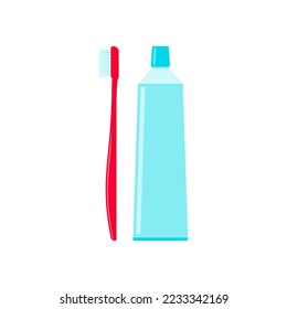 Toothbrush and toothpaste. Vector illustration.