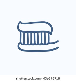 Toothbrush with toothpaste vector sketch icon isolated on background. Hand drawn Toothbrush with toothpaste icon. Toothbrush with toothpaste sketch icon for infographic, website or app.