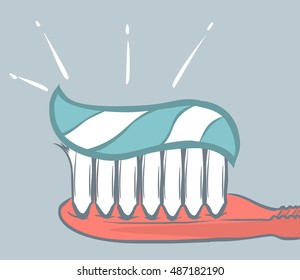 Toothbrush with toothpaste vector sketch icon