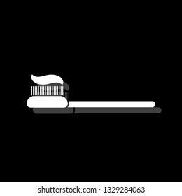 Toothbrush with Toothpaste. White flat simple icon with shadow