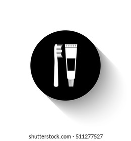 Toothbrush and toothpaste - white vector  icon with shadow