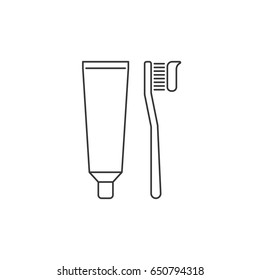 Toothbrush And Tube Of Toothpaste, Outline Icon