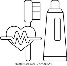 A toothbrush and a tube of toothpaste are shown next to a heart. The image conveys the importance of dental hygiene and taking care of one's heart health