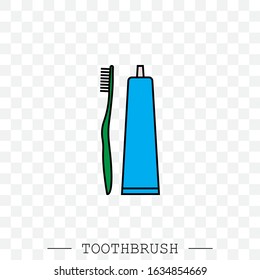 Toothbrush and tube toothpaste vector color icon