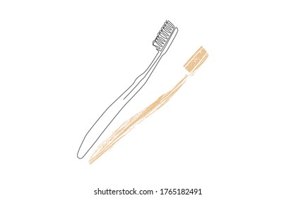 Icono del vector del cepillo de dientes. Bambú. Dibujo de una línea. Ilustración del pincel natural ecológico en estilo minimalista. Se puede utilizar como logotipo, etiqueta, signo o en otros trabajos de diseño.
