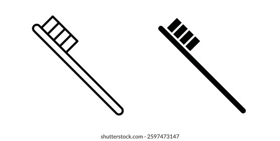 Toothbrush vector icon set black filled and outlined style.