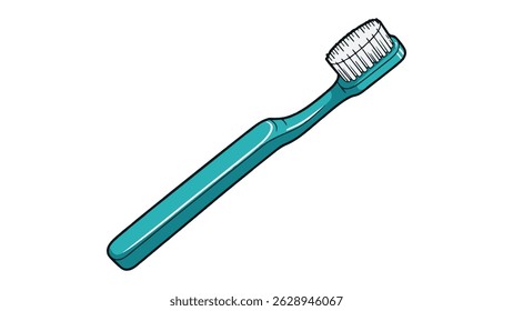 Toothbrush Vector Illustration – Dental Hygiene Concept with Blue Plastic Toothbrush Isolated on White Background in Flat Minimal Style