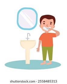 Toothbrush vector illustration. Kid brushing teeth vector design. Daily routine illustration.