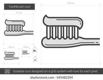 Toothbrush vector line icon isolated on white background. Toothbrush line icon for infographic, website or app. Scalable icon designed on a grid system.