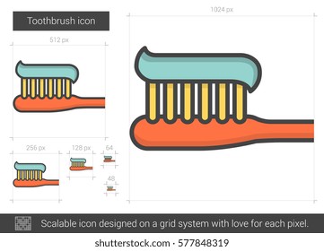 Toothbrush vector line icon isolated on white background. Toothbrush line icon for infographic, website or app. Scalable icon designed on a grid system.
