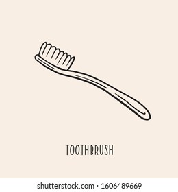 Toothbrush. Vector linear illustration by hand. Oral care symbol.