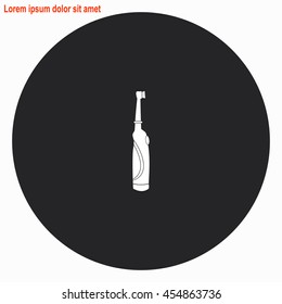 Toothbrush web icon. Gray circle button with white illustration.