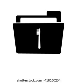 Toothbrush - white vector icon;  black folder