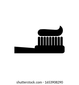 Lavar los dientes con una silueta de pasta dental. El concepto de atención dental. Higiene oral. Ilustración vectorial del diseño plano. Aislado en un fondo blanco. Pasos 10