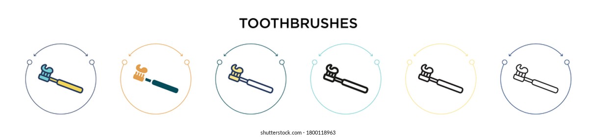 Toothbrushes icon in filled, thin line, outline and stroke style. Vector illustration of two colored and black toothbrushes vector icons designs can be used for mobile, ui, web